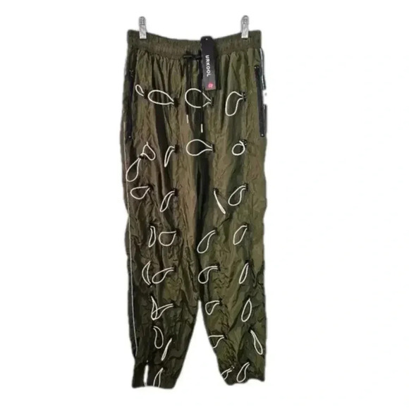 URKOOL Olive Green Techwear Parachute Cargo Pants with Drawstring Details - Picture 1 of 13
